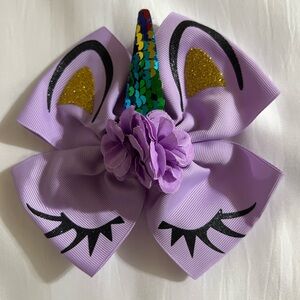 Purple Unicorn Hair Bow with Glitter Accents 6” inches